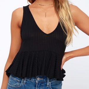 Ribbed V-Neck Ruffled Cropped Tank Top